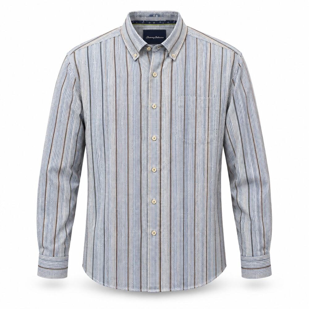 Tommy Bahama Isle About That Bass Shirt Mens L Long Sleeve Cotton Silk Striped